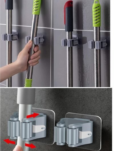 4 Lü Kelebek Yapışkanlı Mop Fırça Çekpas Sap Tutucu Organizer Banyo Düzenleyici