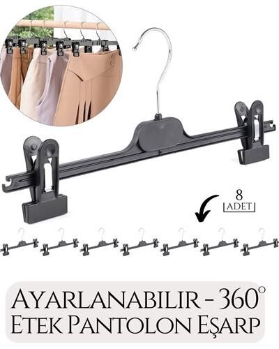 Etek Pantolon Eşarp Kıskaçlı Askı 8 Li Set