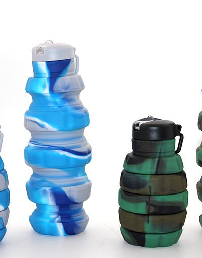 El Bombası Tasarımı Katlanabilir Portatif Silikon Su Şişesi 500 Ml