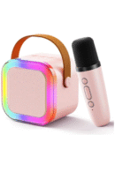 Karaoke Kablosuz Hoparlör Mikrofonlu Rgb Işıklı Bluetooth Speaker Tf Kartusb Pembe