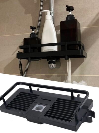 Siyah Duş Borusuna Sabitlenen Banyo Duş Rafı Şampuanlık Sabunluk Organizer